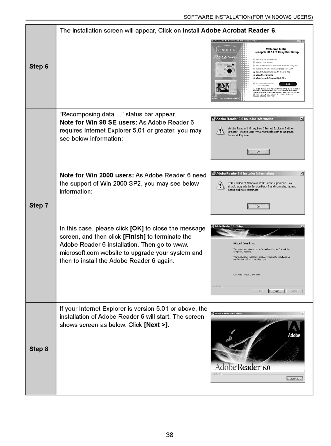 Jenoptik 5.0z3 manual Recomposing data ... status bar appear 