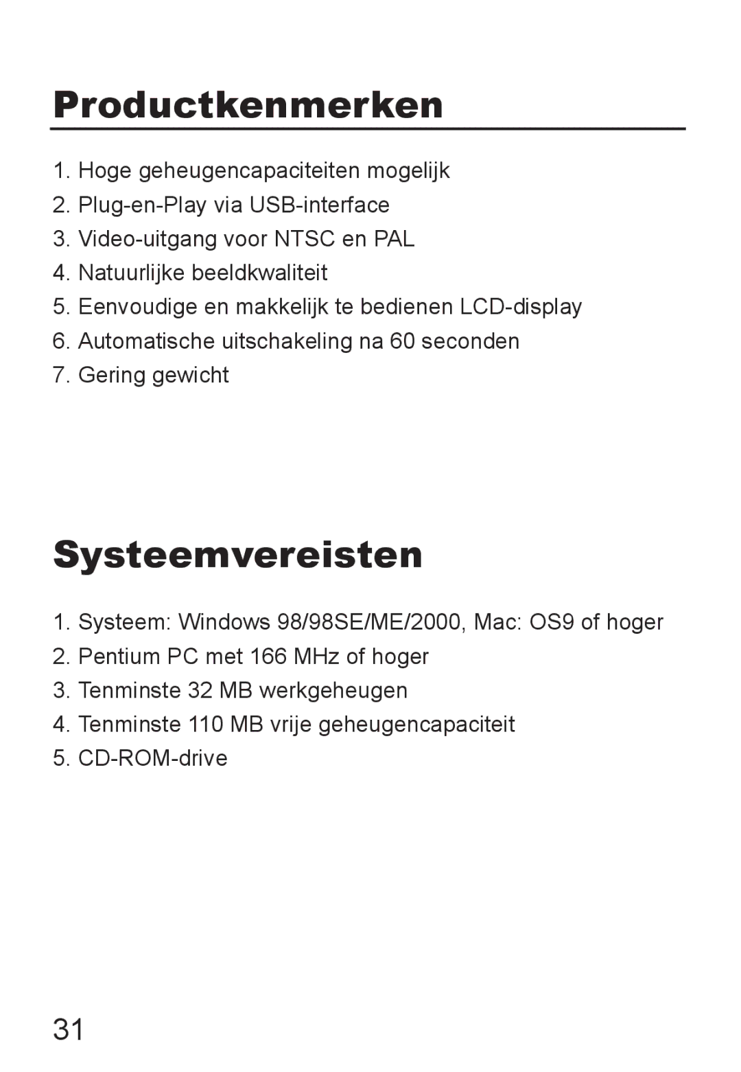 Jenoptik JD 1300F manual Productkenmerken, Systeemvereisten 