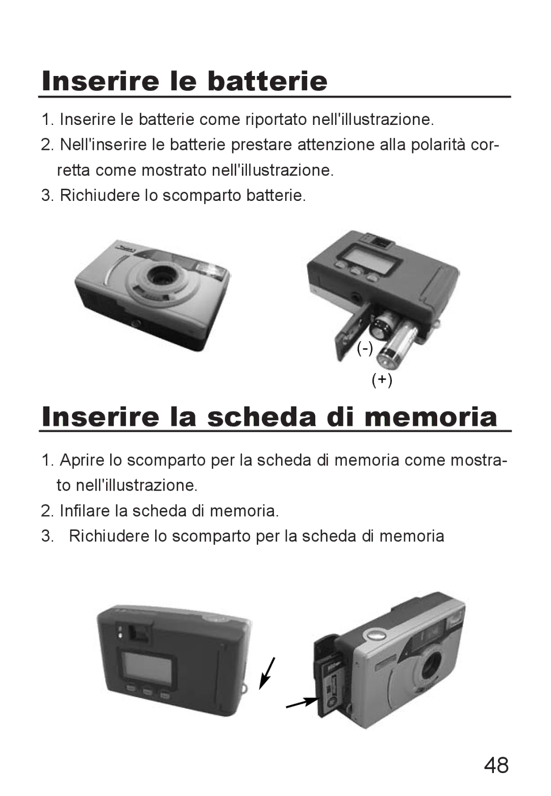 Jenoptik JD 1300F manual Inserire le batterie, Inserire la scheda di memoria 