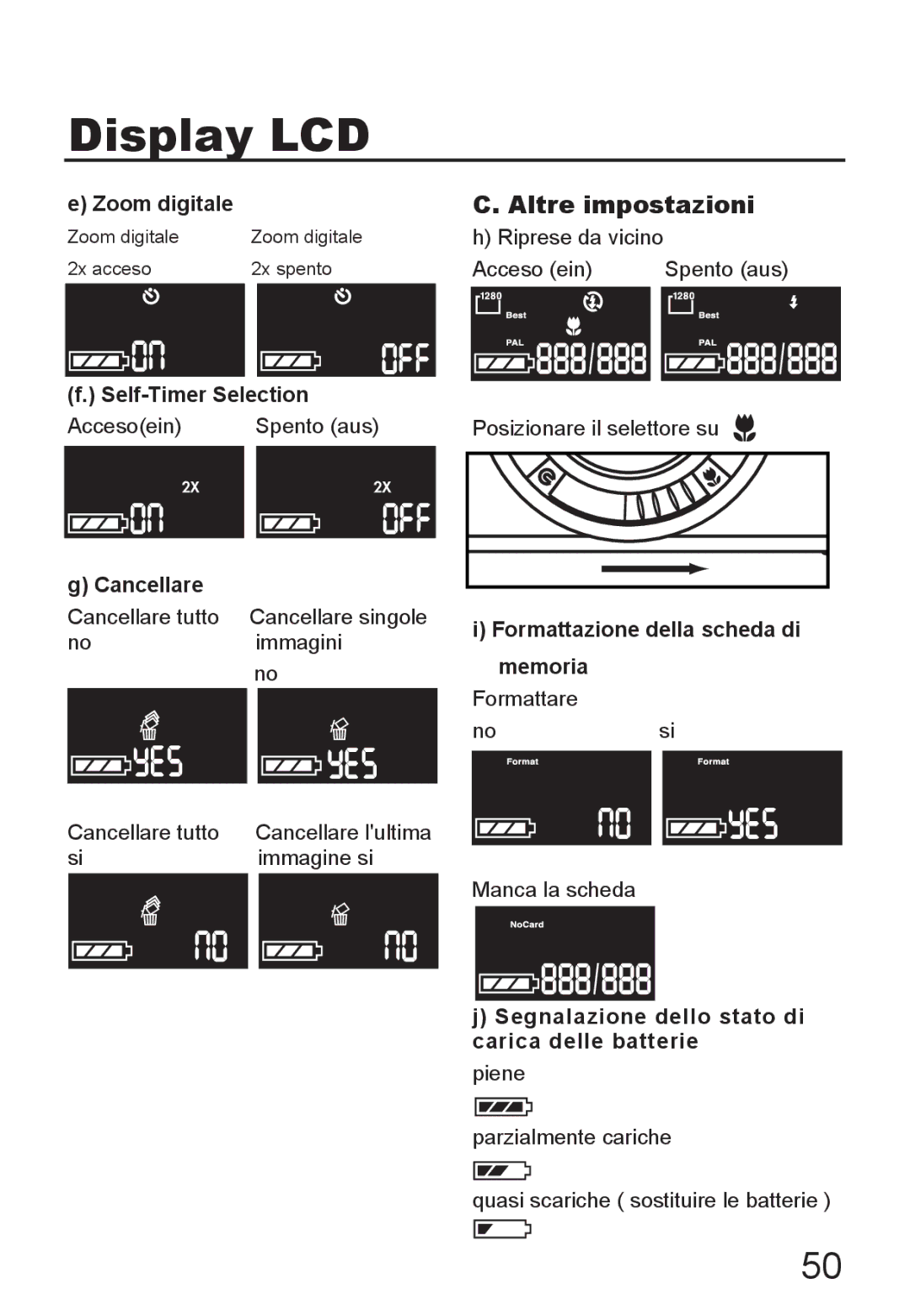 Jenoptik JD 1300F manual Display LCD, Altre impostazioni 