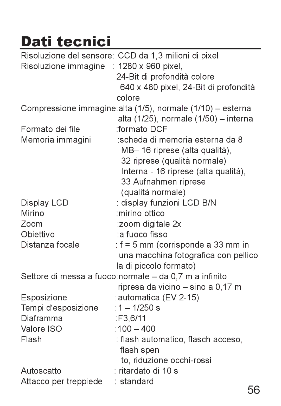 Jenoptik JD 1300F manual Dati tecnici 