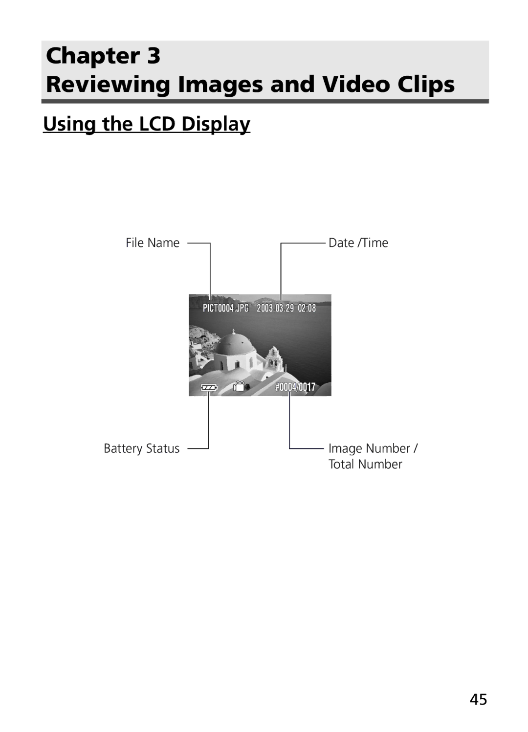 Jenoptik JD 4.1Z8 manual Chapter Reviewing Images and Video Clips, Using the LCD Display 