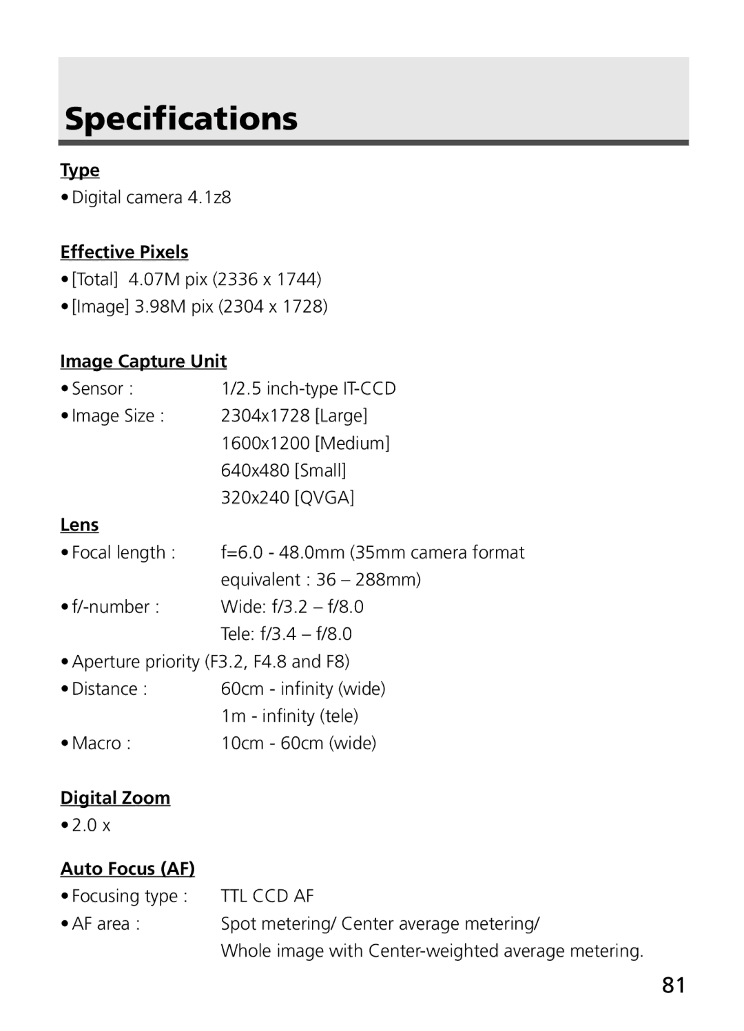 Jenoptik JD 4.1Z8 manual Specifications 