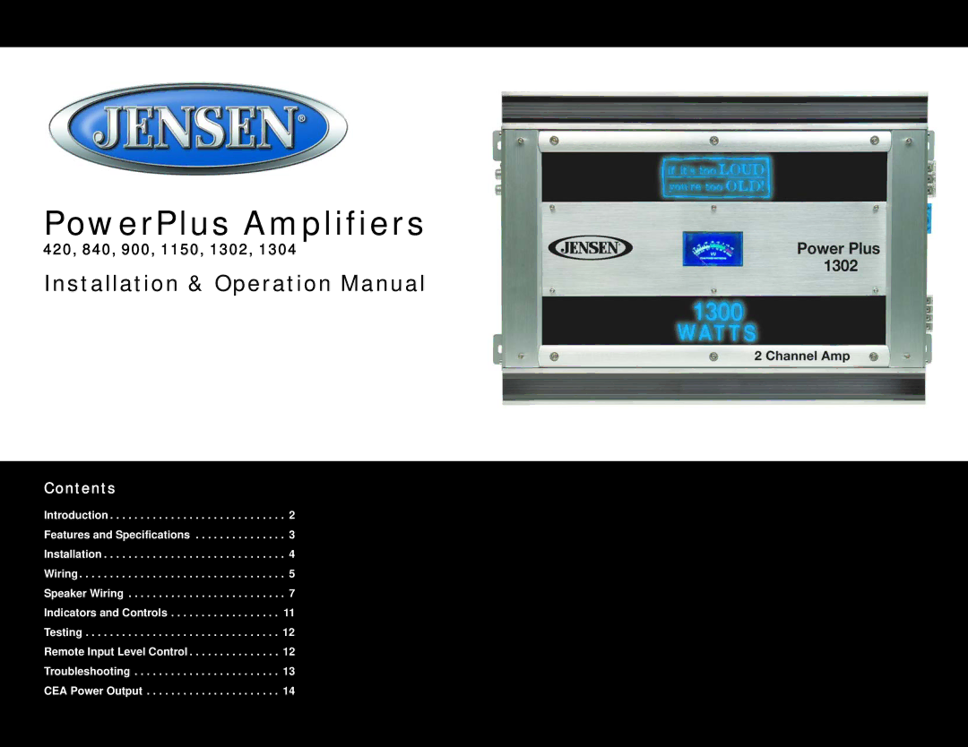 Jensen 1302, 1150, 420, 1304, 840 operation manual PowerPlus Amplifiers 