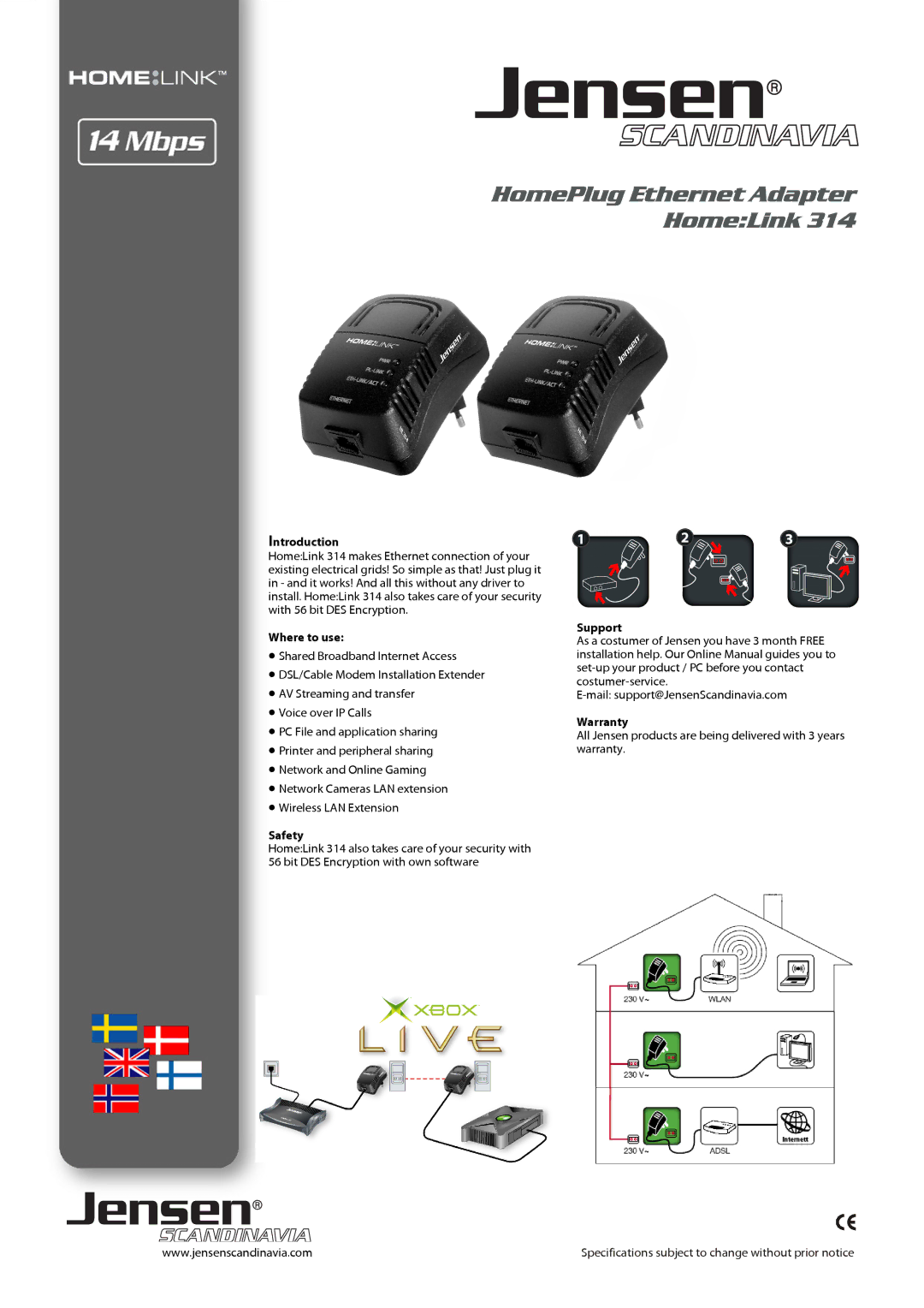 Jensen 314 specifications Introduction, Where to use, Safety, Support, Warranty 