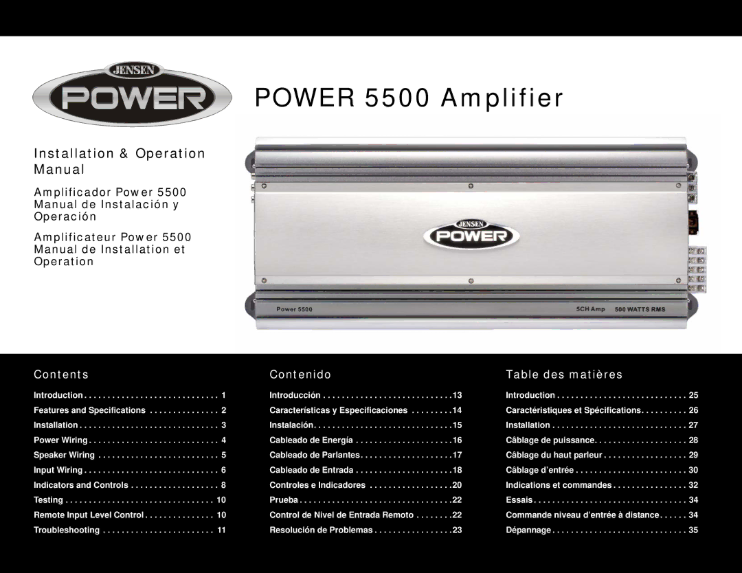 Jensen operation manual Power 5500 Amplifier, Installation & Operation Manual 