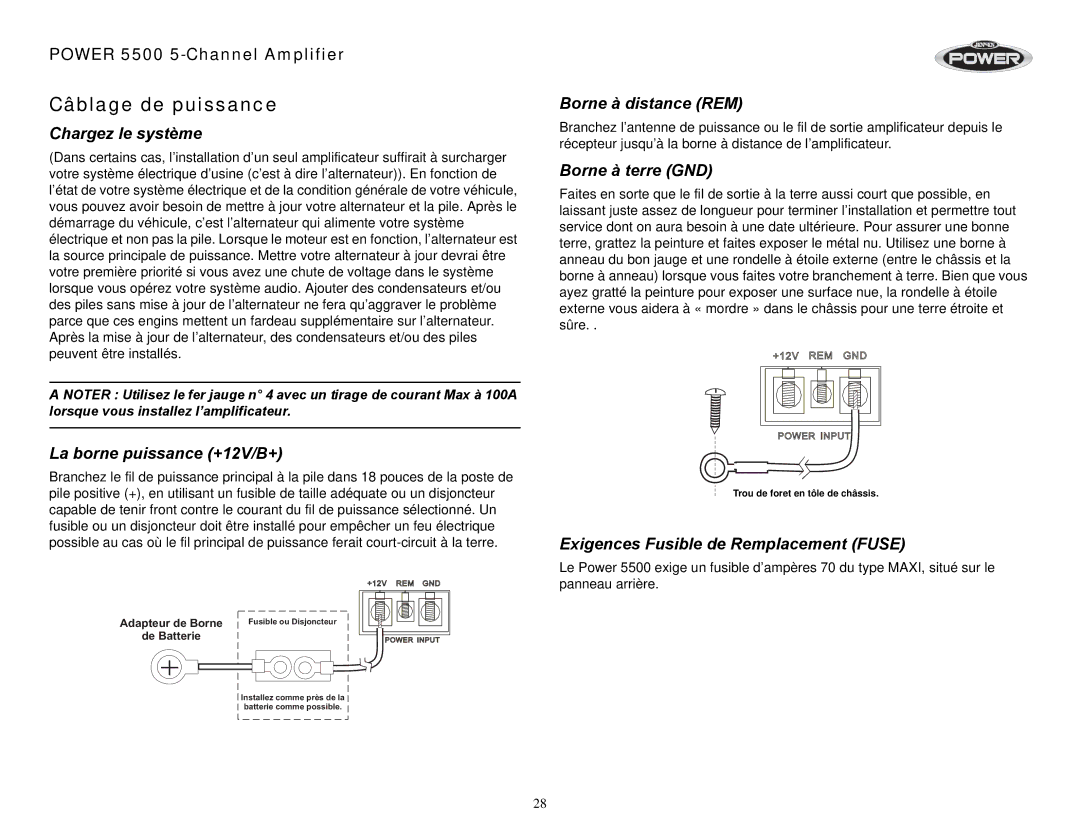 Jensen 5500 operation manual Câblage de puissance 