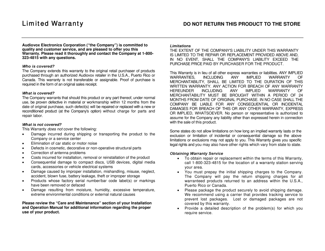 Jensen 5500 operation manual Limited Warranty 