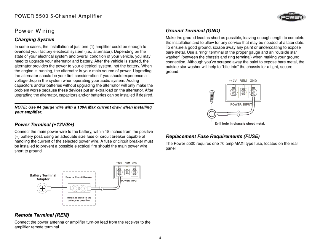 Jensen 5500 operation manual Power Wiring 