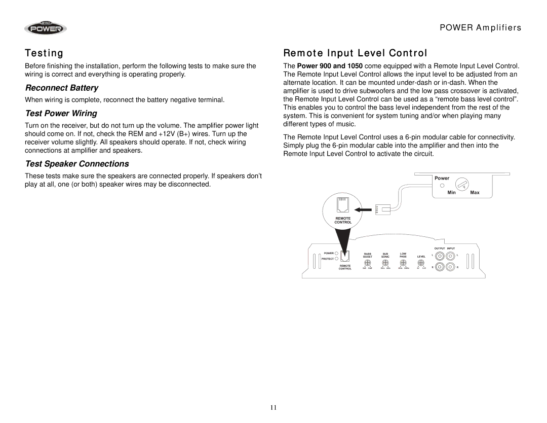 Jensen 1050, 900, 880 Testing, Remote Input Level Control, Reconnect Battery, Test Power Wiring, Test Speaker Connections 