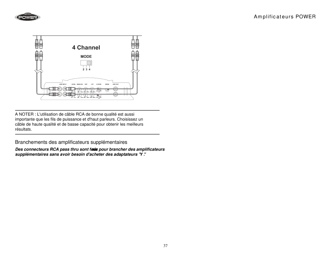 Jensen 400, 900, 1050, 880, 760, 920 operation manual Branchements des amplificateurs supplémentaires 