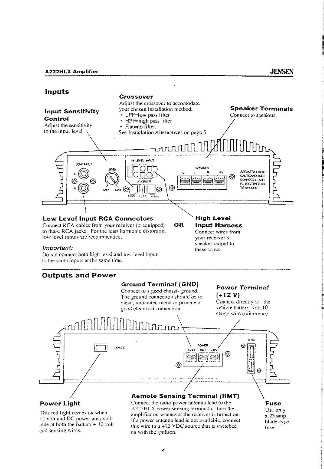 Jensen A222HLX owner manual ~~n @U i, Inputs, Outputs and Power 