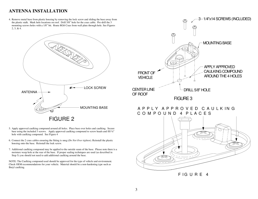 Jensen ANHD20 operation manual Center Line of Roof, Lock Screw Antenna, Mounting Base 