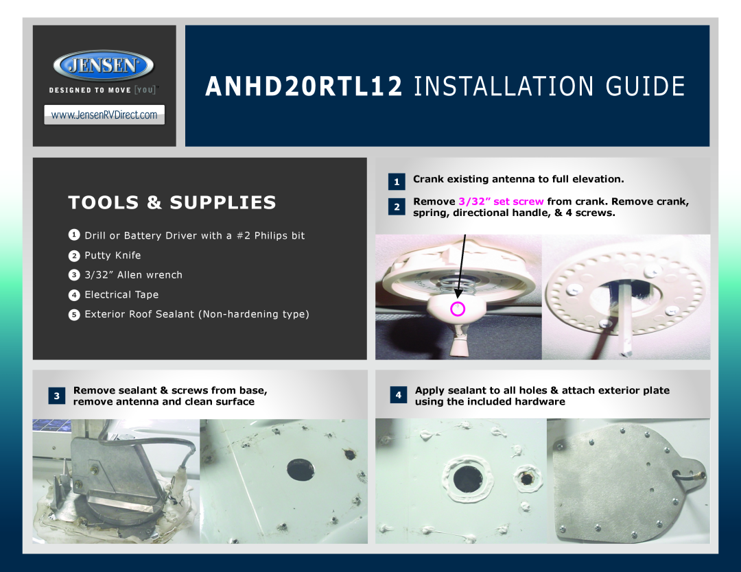 Jensen manual ANHD20RTL12 INSTALLATION guide, Tools & Supplies, w w w.JensenRVDirect.com 
