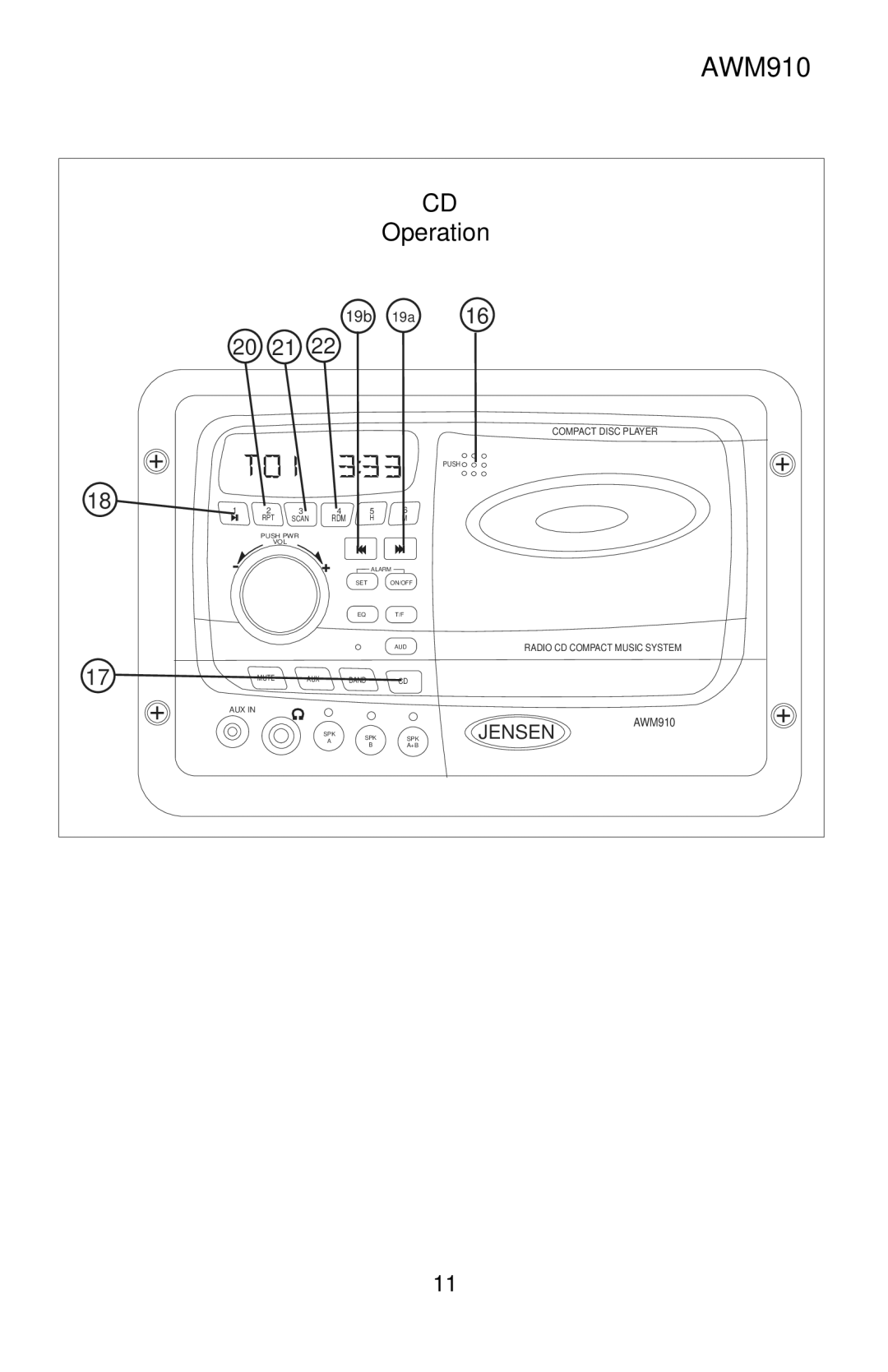 Jensen AWM910 owner manual 