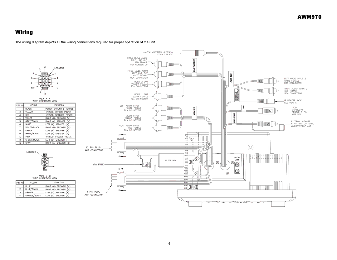 Jensen owner manual AWM970 Wiring 