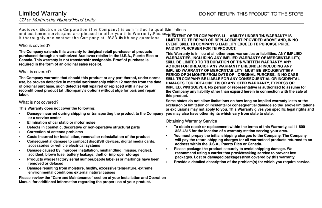 Jensen BT1613 owner manual Who is covered?, What is covered?, What is not covered?, Limitations, Obtaining Warranty Service 