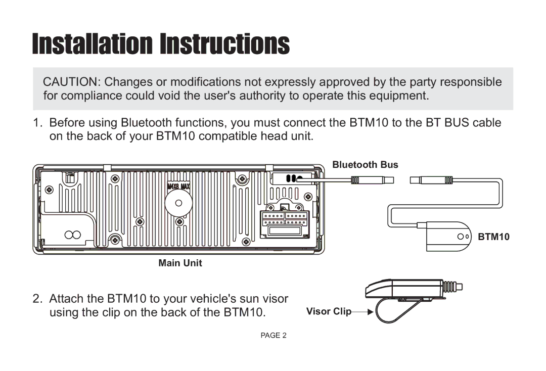 Jensen BTM10 owner manual Installation Instructions 