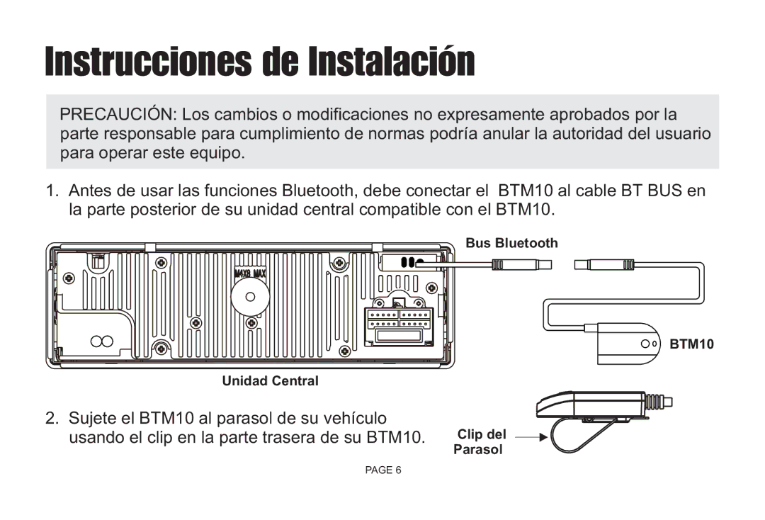 Jensen BTM10 owner manual Instrucciones de Instalación 