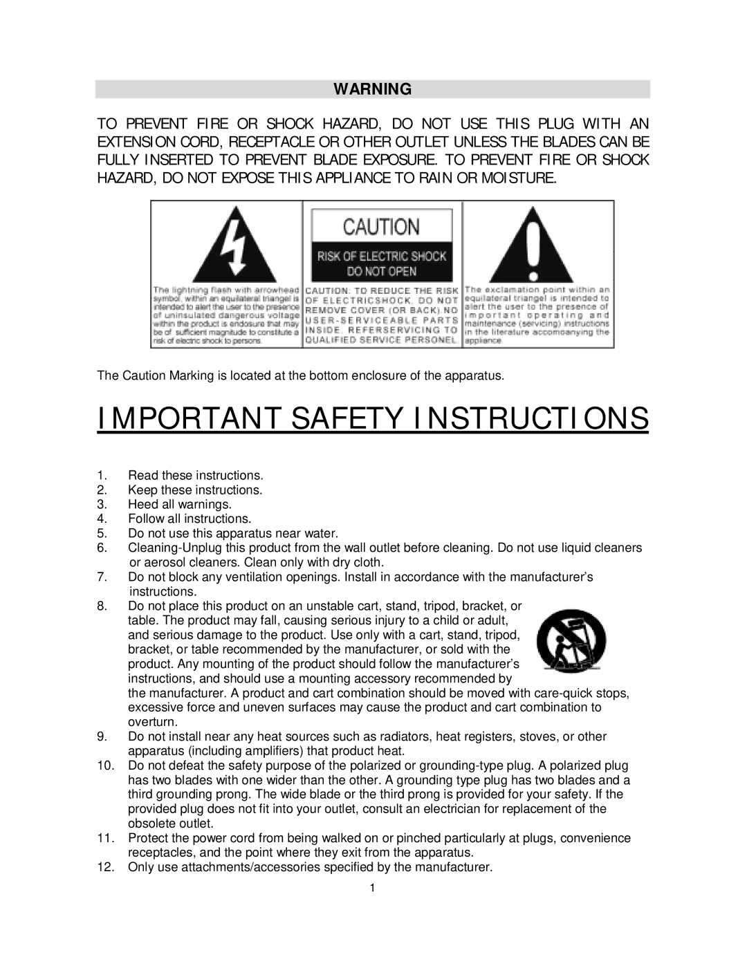 Jensen CD-472 user manual Important Safety Instructions 