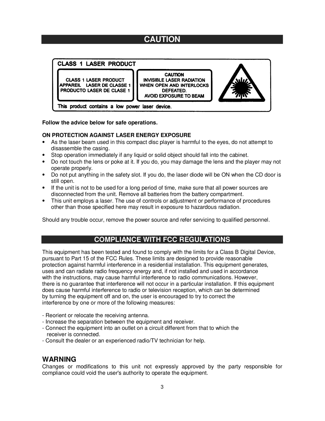 Jensen CD-472 user manual Compliance with FCC Regulations 