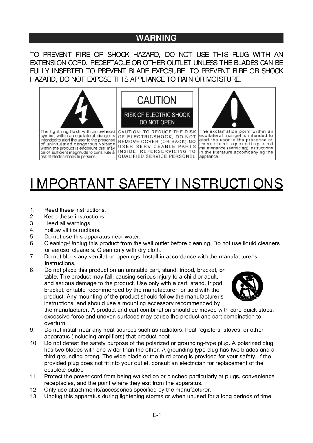 Jensen CD-480 user manual Important Safety Instructions 