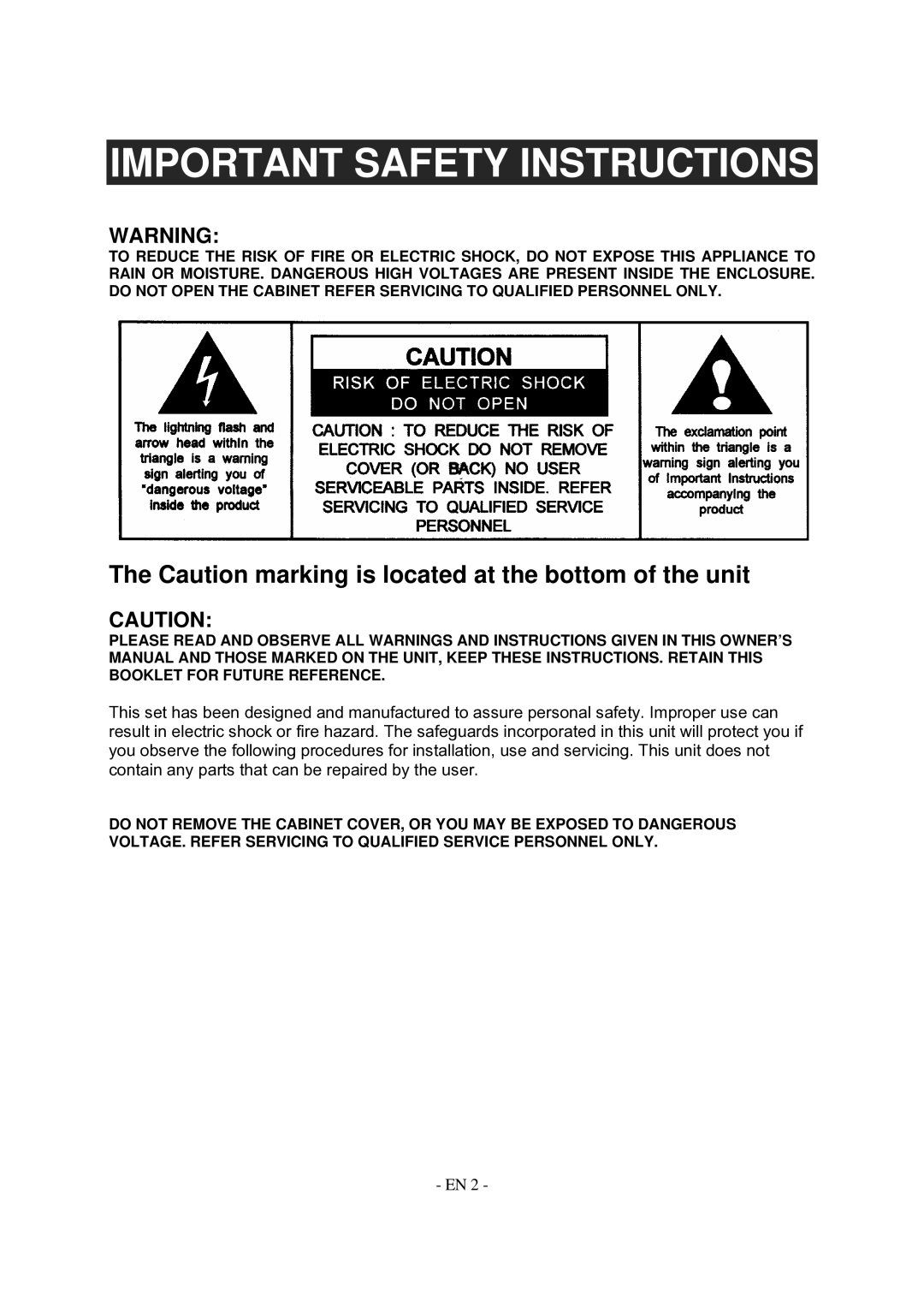 Jensen CD-540 instruction manual Important Safety Instructions 