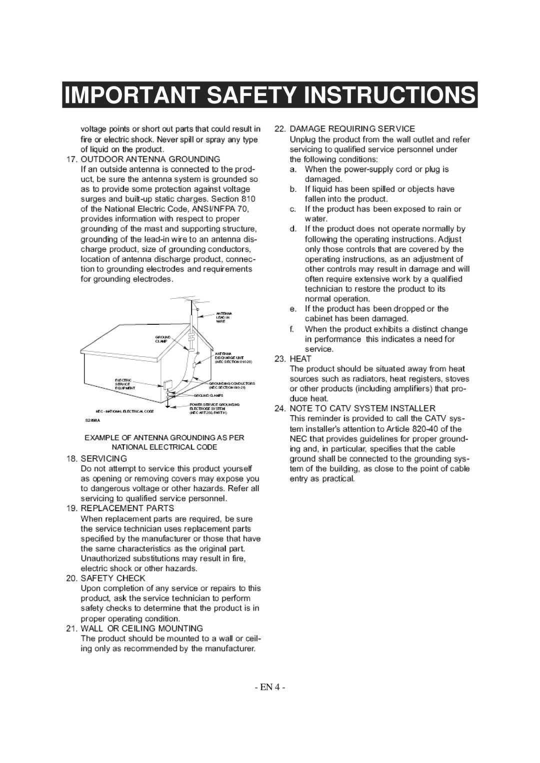 Jensen CD-540 instruction manual Important Safety Instructions 