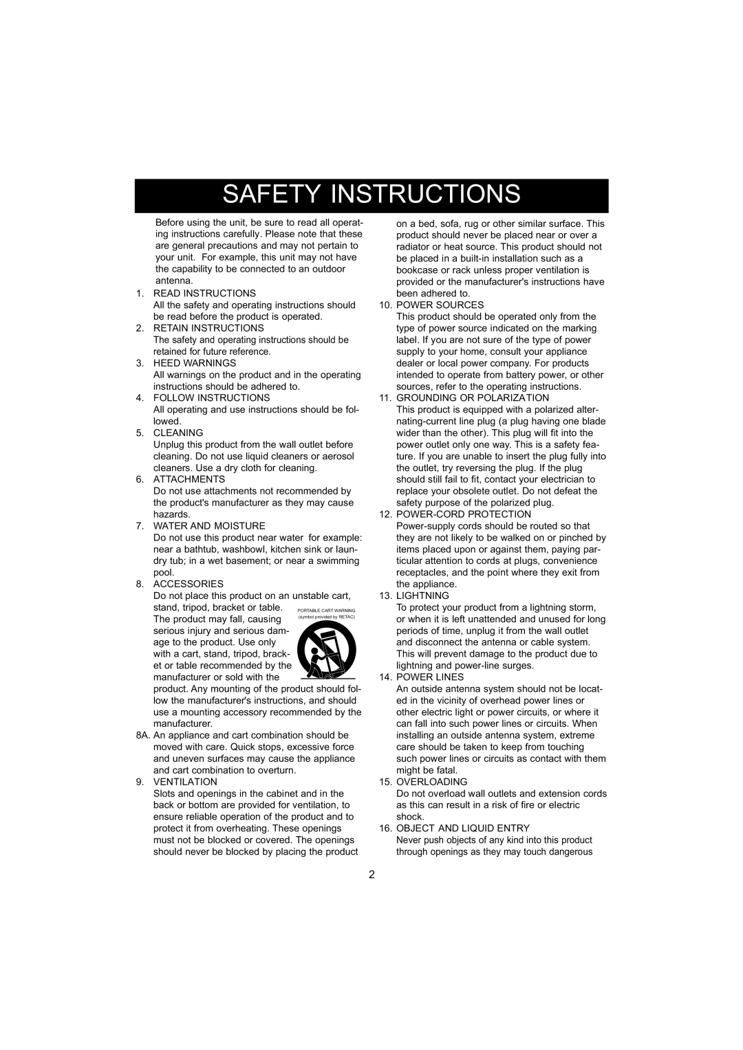 Jensen CD-545 instruction manual Safety Instructions 