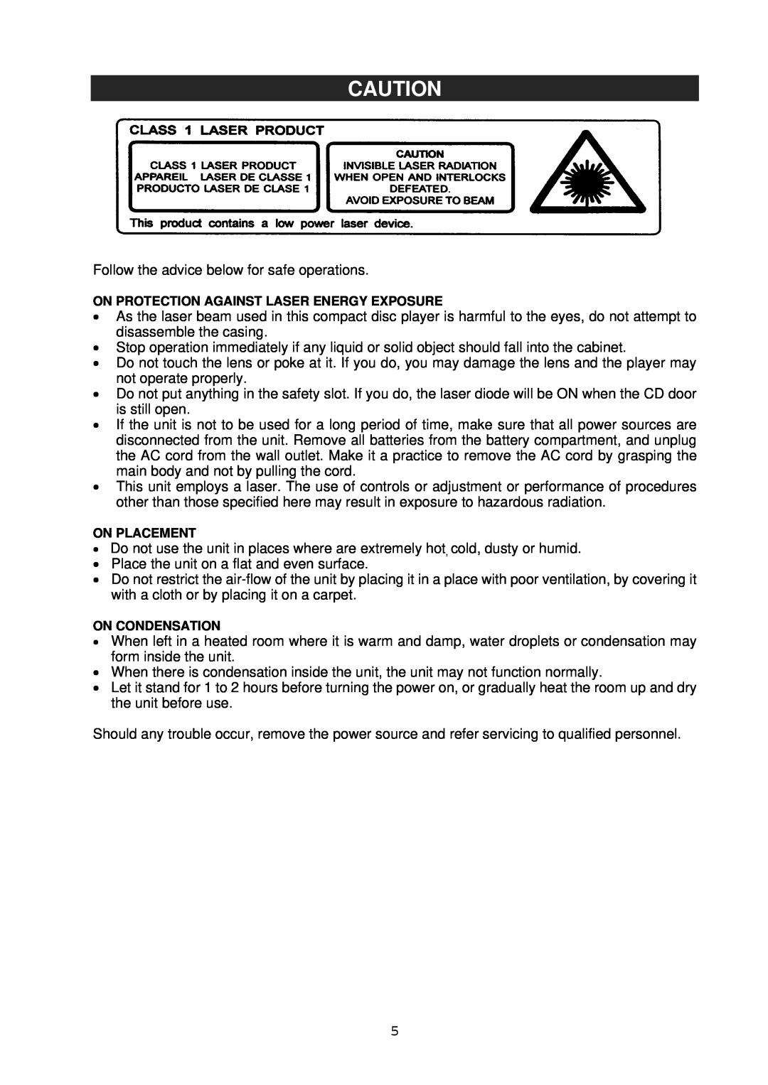 Jensen CD-545 instruction manual Follow the advice below for safe operations 