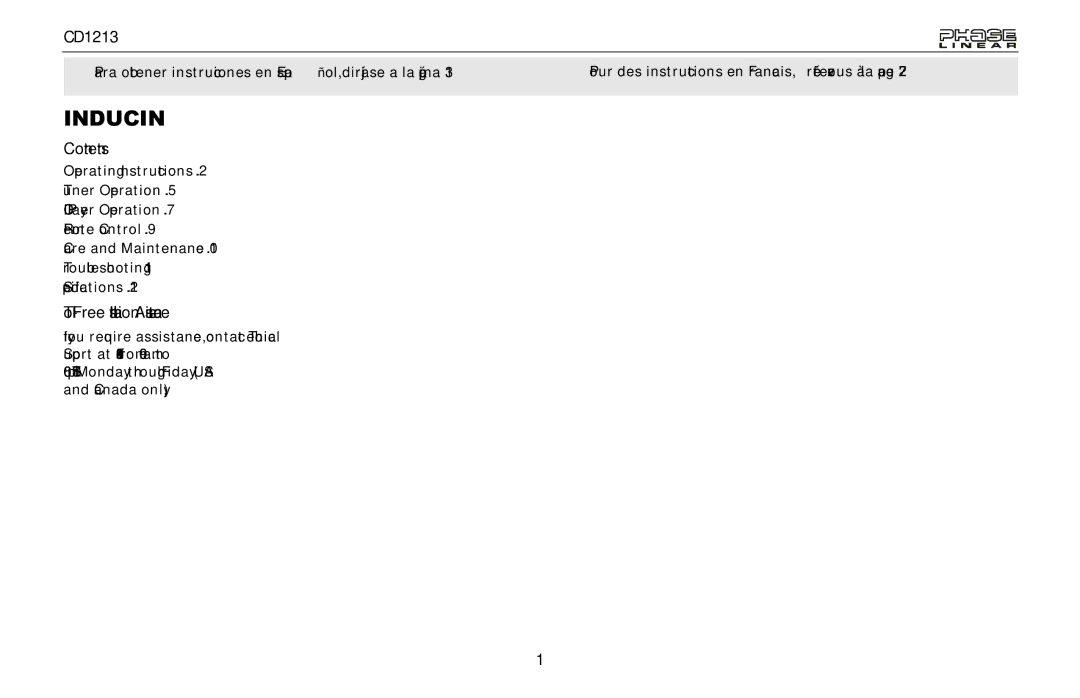 Jensen CD1213 owner manual Introduction, Contents, Toll-Free Installation Assistance 