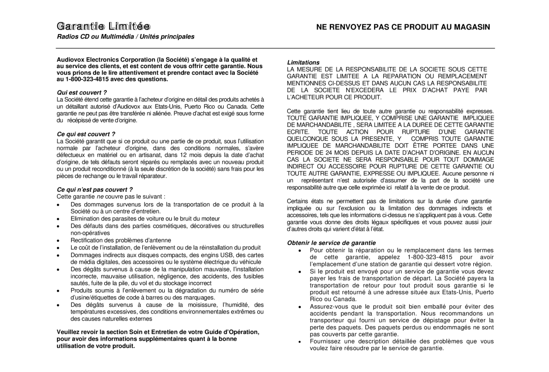 Jensen CD6112 instruction manual Radios CD ou Multimédia / Unités principales, Qui est couvert ?, Ce qui est couvert ? 