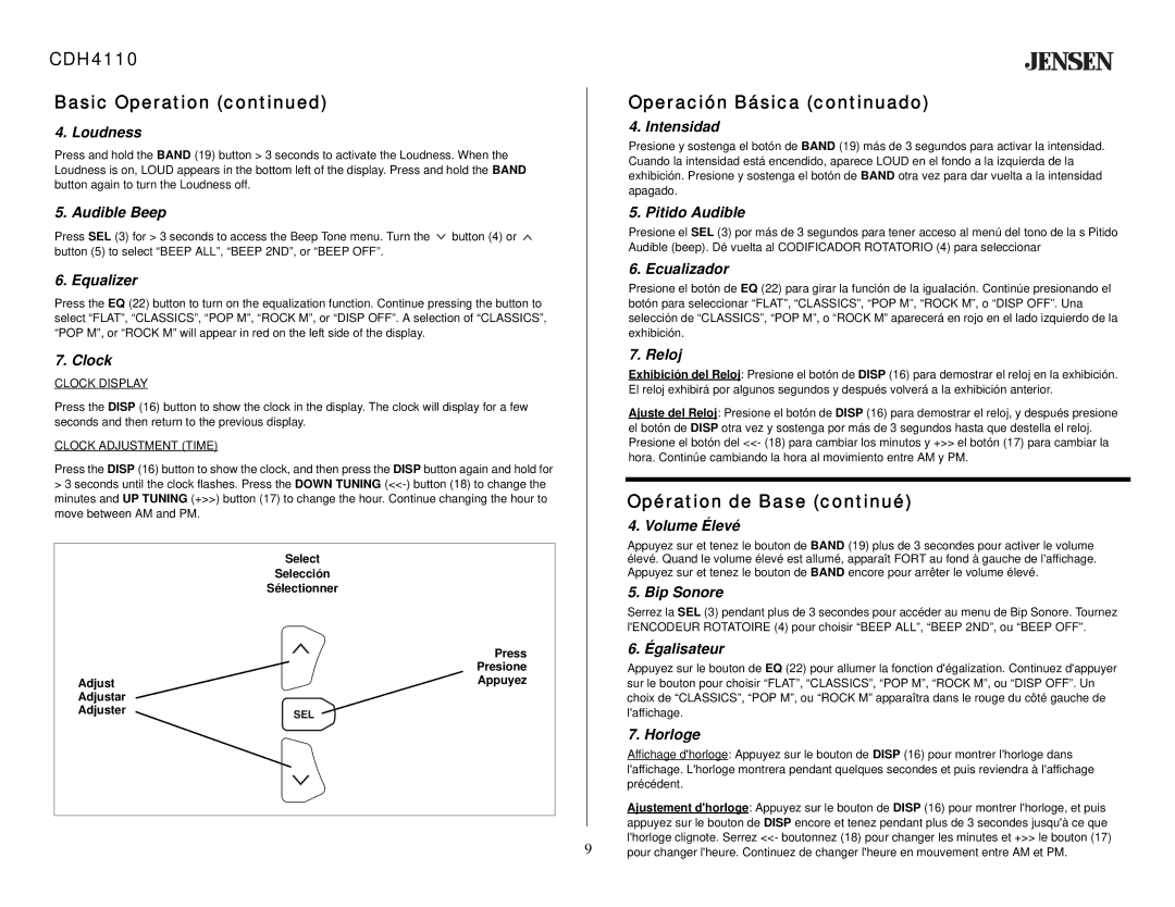 Jensen owner manual CDH4110 Basic Operation 