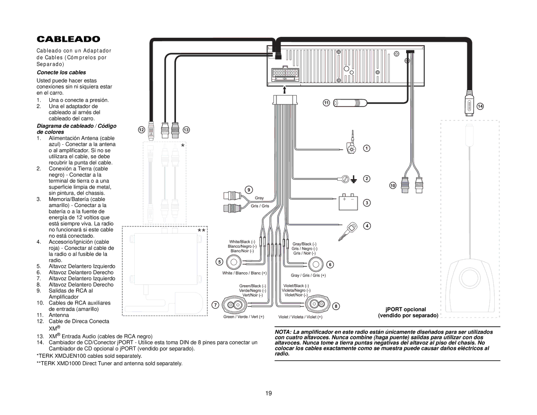 Jensen CDX6311 instruction manual Cableado, Conecte los cables, Diagrama de cableado / Código de colores 