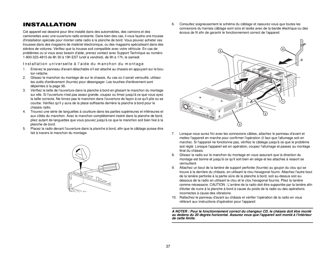 Jensen CDX6311 instruction manual Installation universelle à laide du manchon du montage 