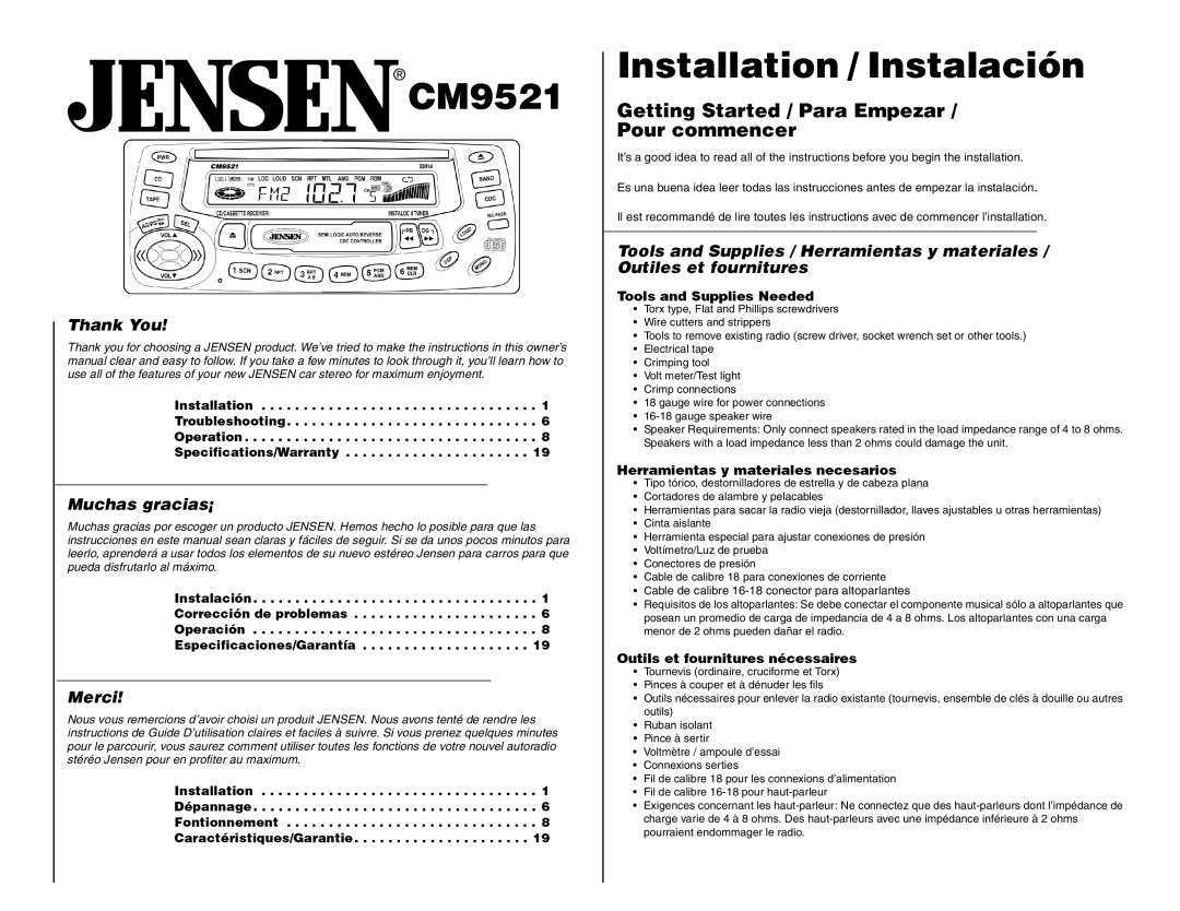 Jensen CM9521 owner manual 