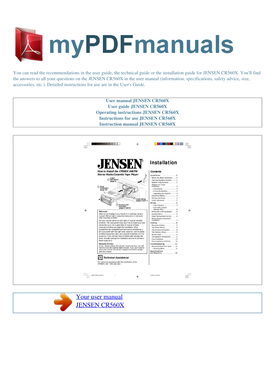 Jensen user manual Jensen CR560X 