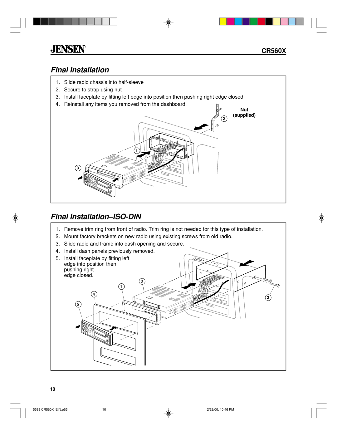 Jensen CR560X specifications Final Installation-ISO-DIN 