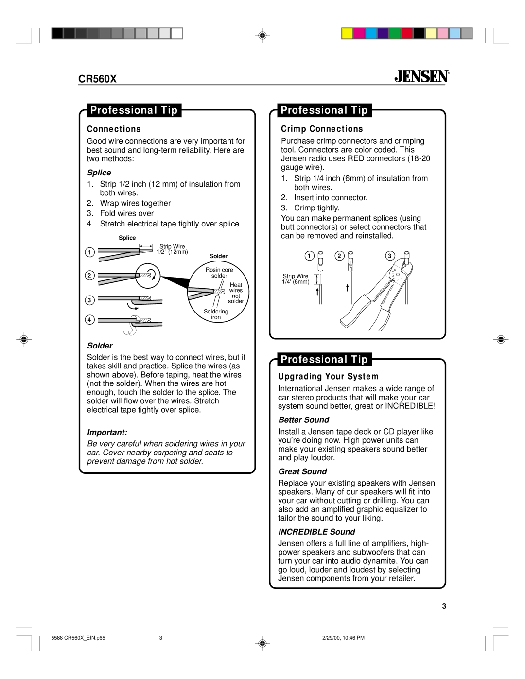 Jensen CR560X specifications Crimp Connections, Upgrading Your System 