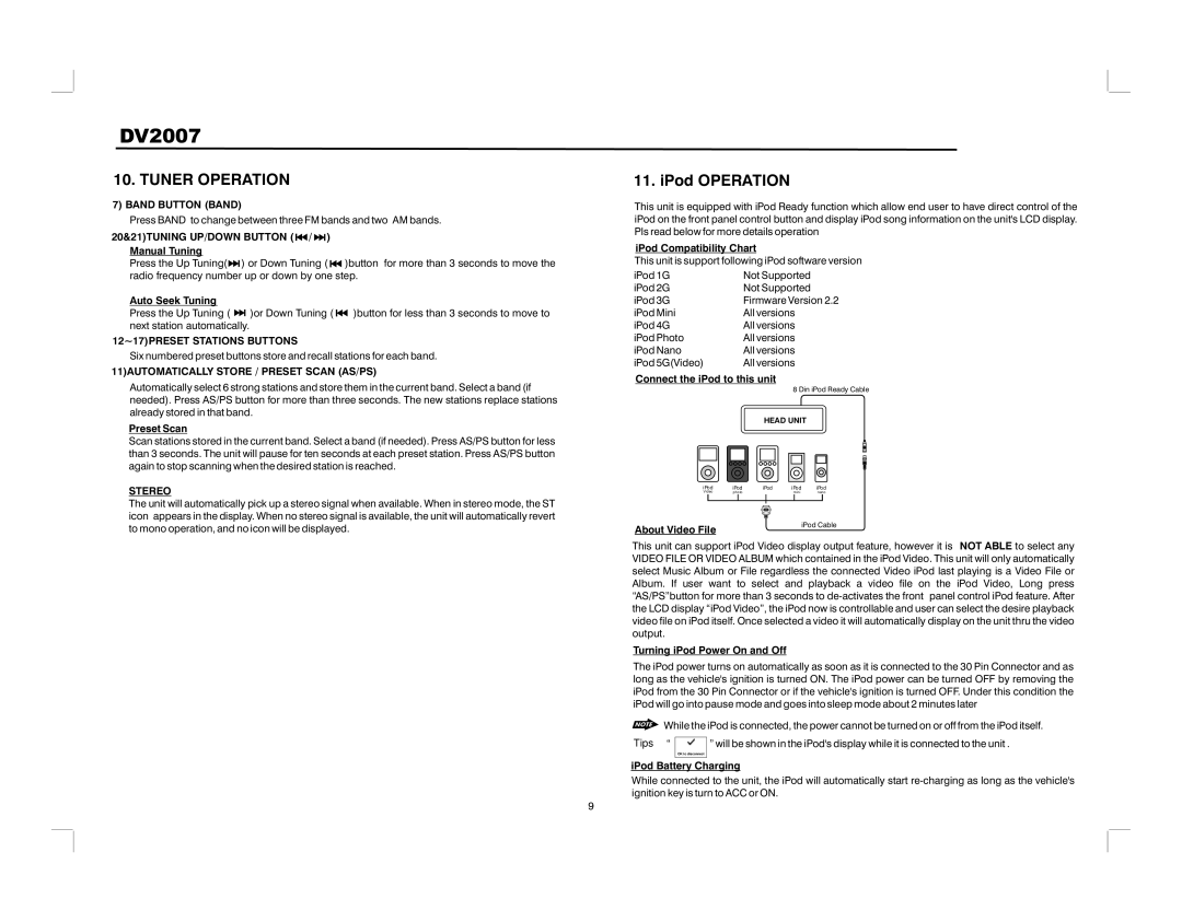 Jensen DV2007 operation manual Tuner Operation, Tips 