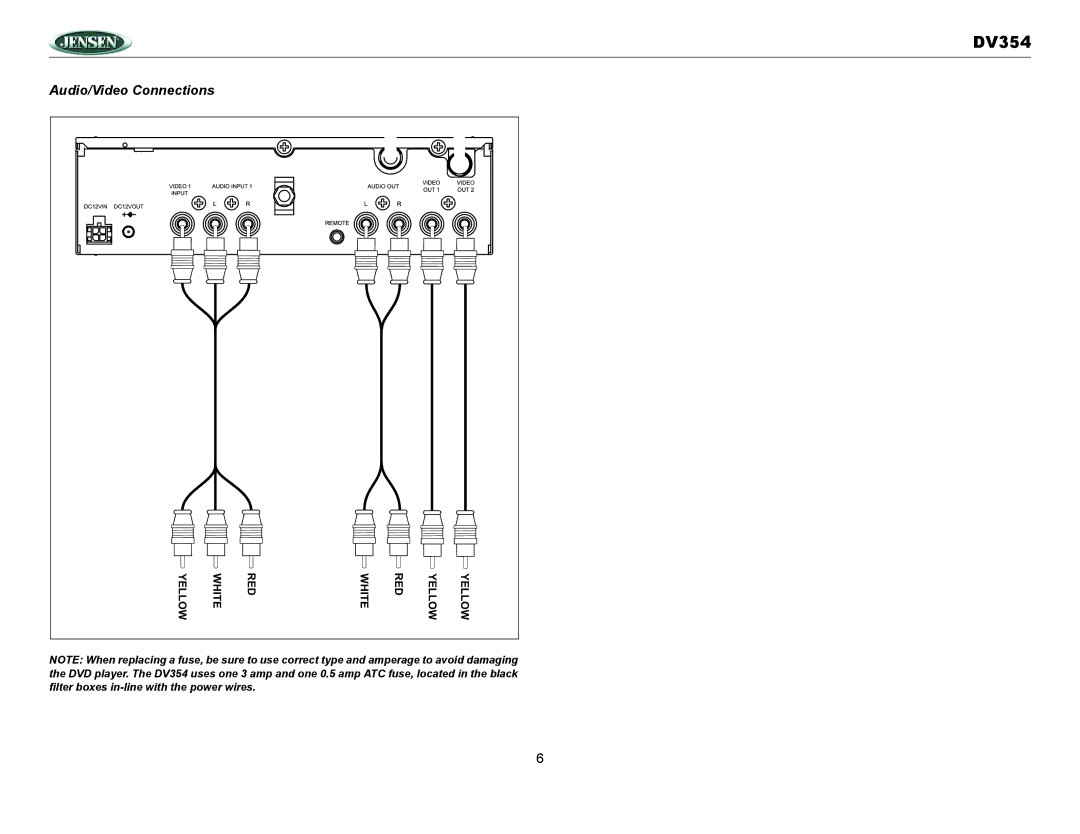 Jensen DV354 owner manual Audio/Video Connections 