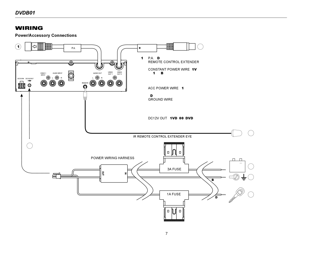 Jensen operation manual DVDB01 Wiring, Power/Accessory Connections 