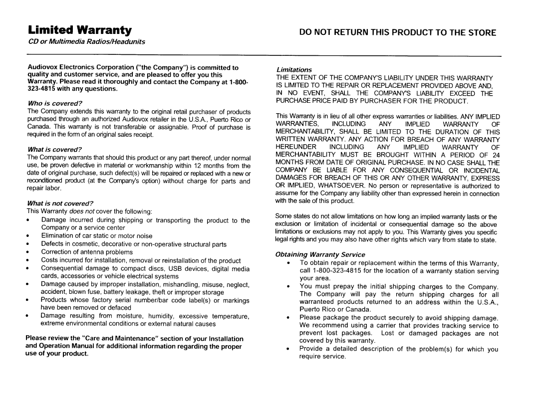 Jensen HD5212 CD or Multimedia Radios/Headunits, Who is covered?, What is covered?, What is not covered?, Limitations 