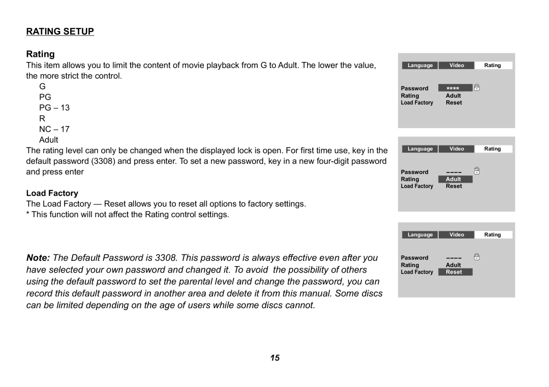 Jensen HR9000PKG operation manual Rating, Load Factory 