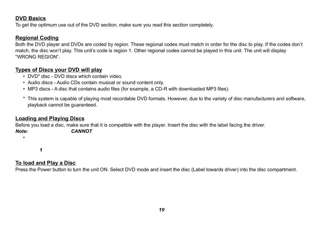 Jensen HR9000PKG operation manual DVD Basics, Regional Coding, Types of Discs your DVD will play, Loading and Playing Discs 