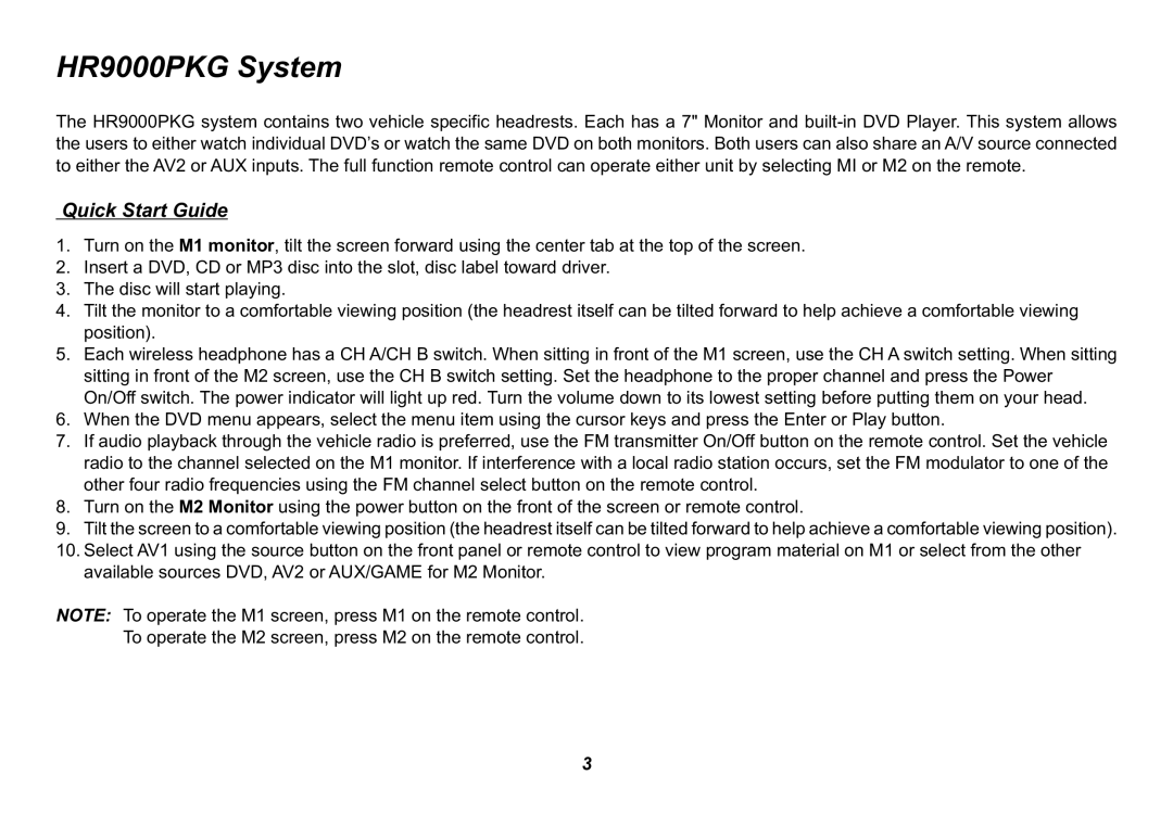 Jensen operation manual HR9000PKG System 