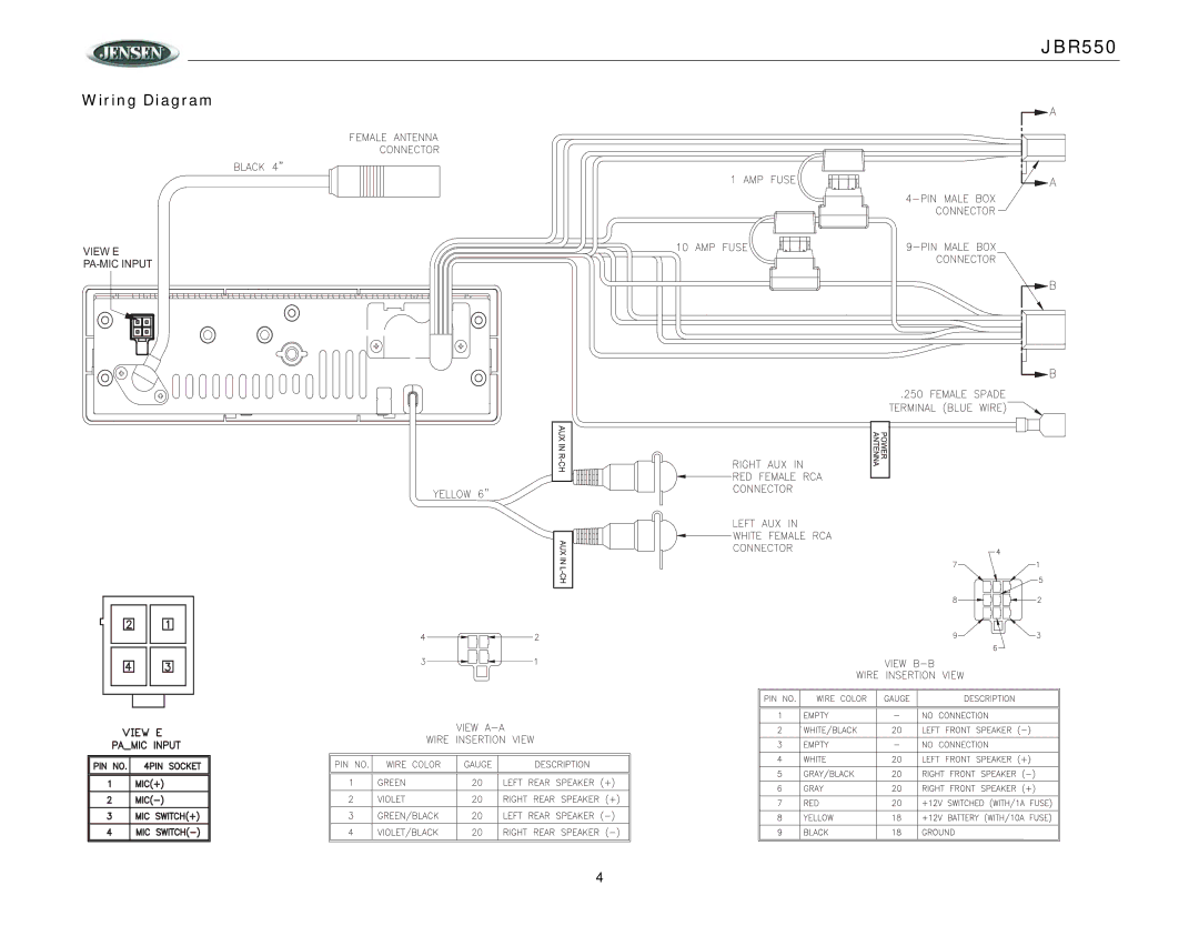 Jensen JBR550 operation manual Wiring Diagram 