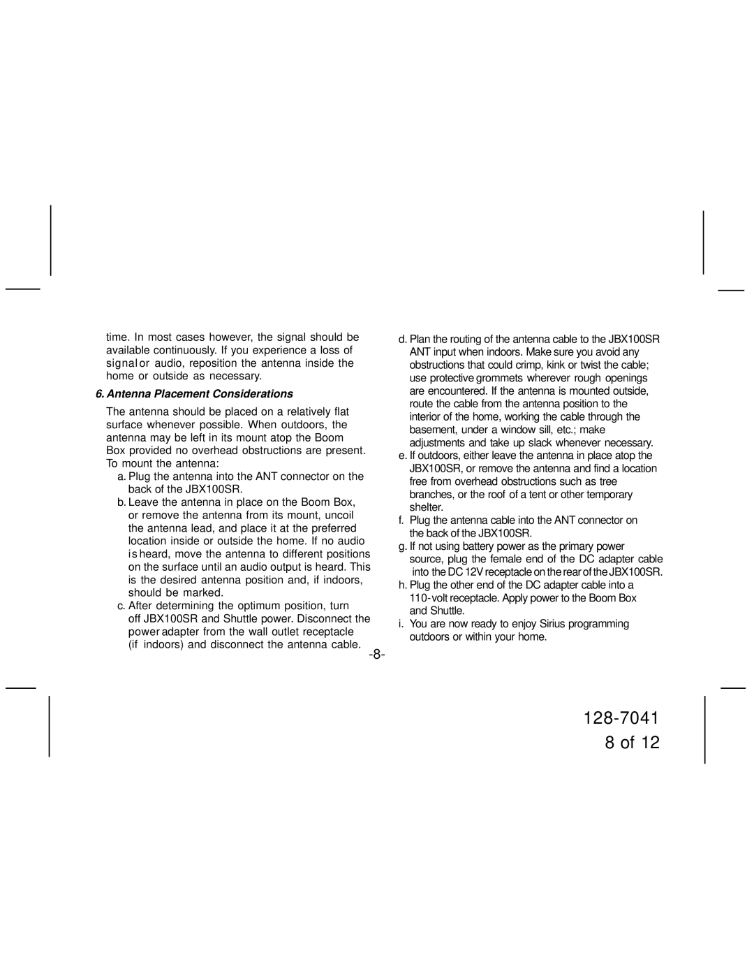 Jensen JBX100SR manual Antenna Placement Considerations 