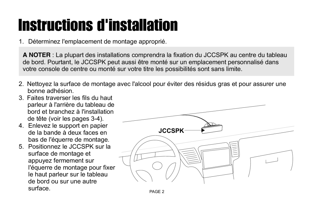 Jensen JCCSPK installation instructions Instructions dinstallation 