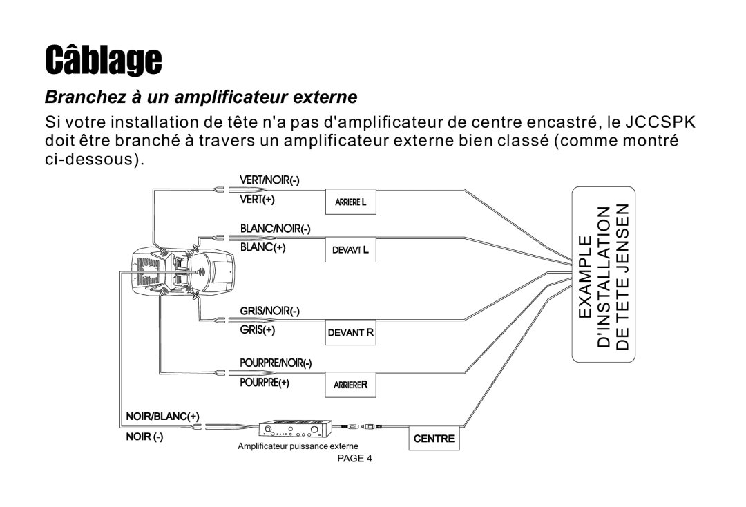 Jensen JCCSPK installation instructions Branchez à un amplificateur externe 